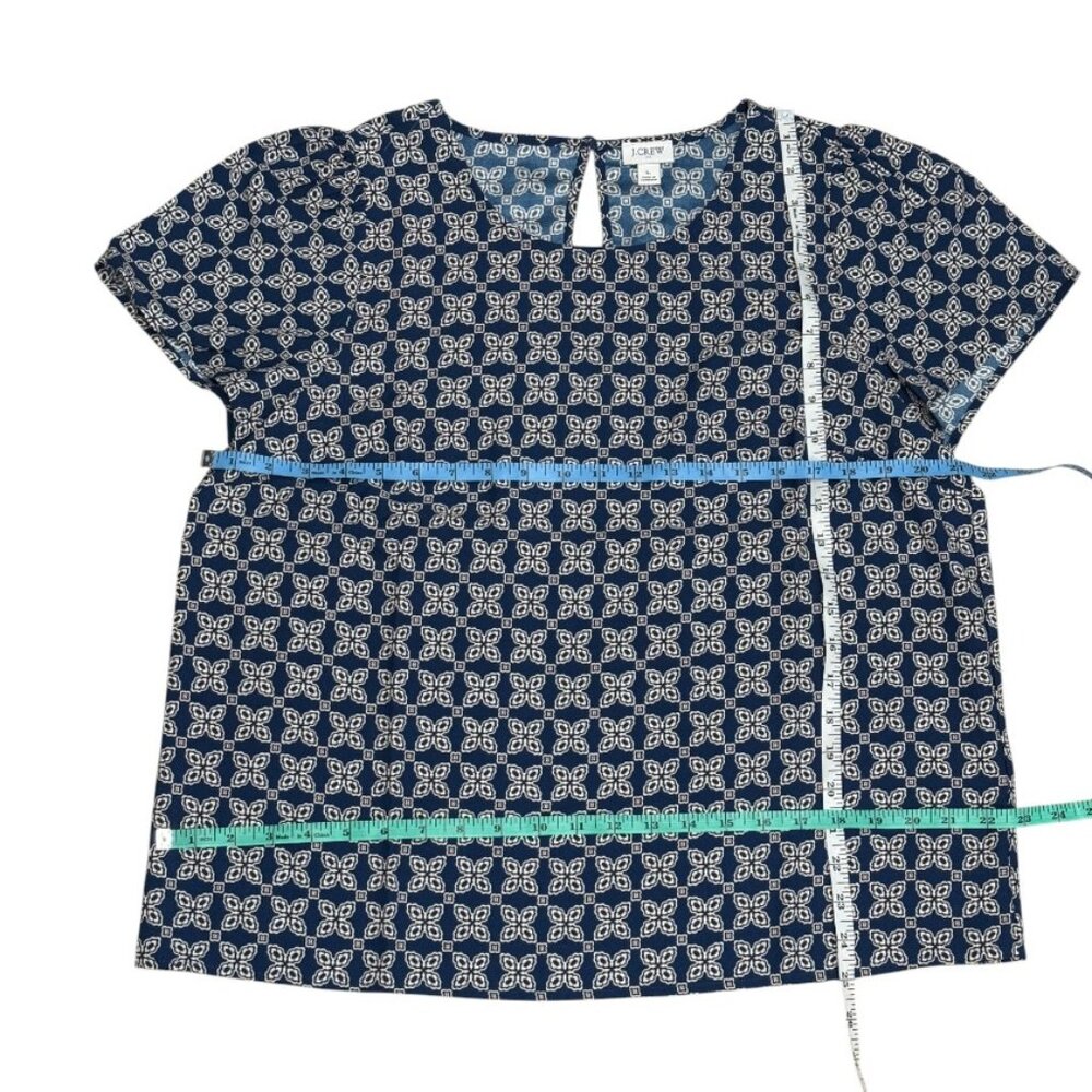 J. Crew Factory Printed Short-Sleeve Blouse Navy Blue White EUC - Picture 8 of 8